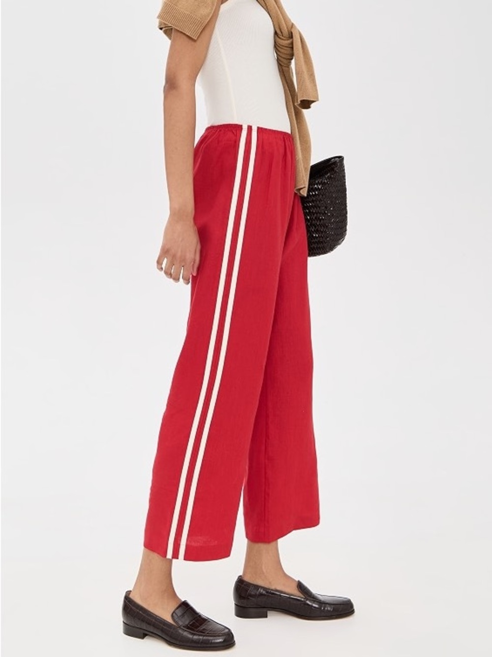 DONNI. Red linen pants with White Side Stripes